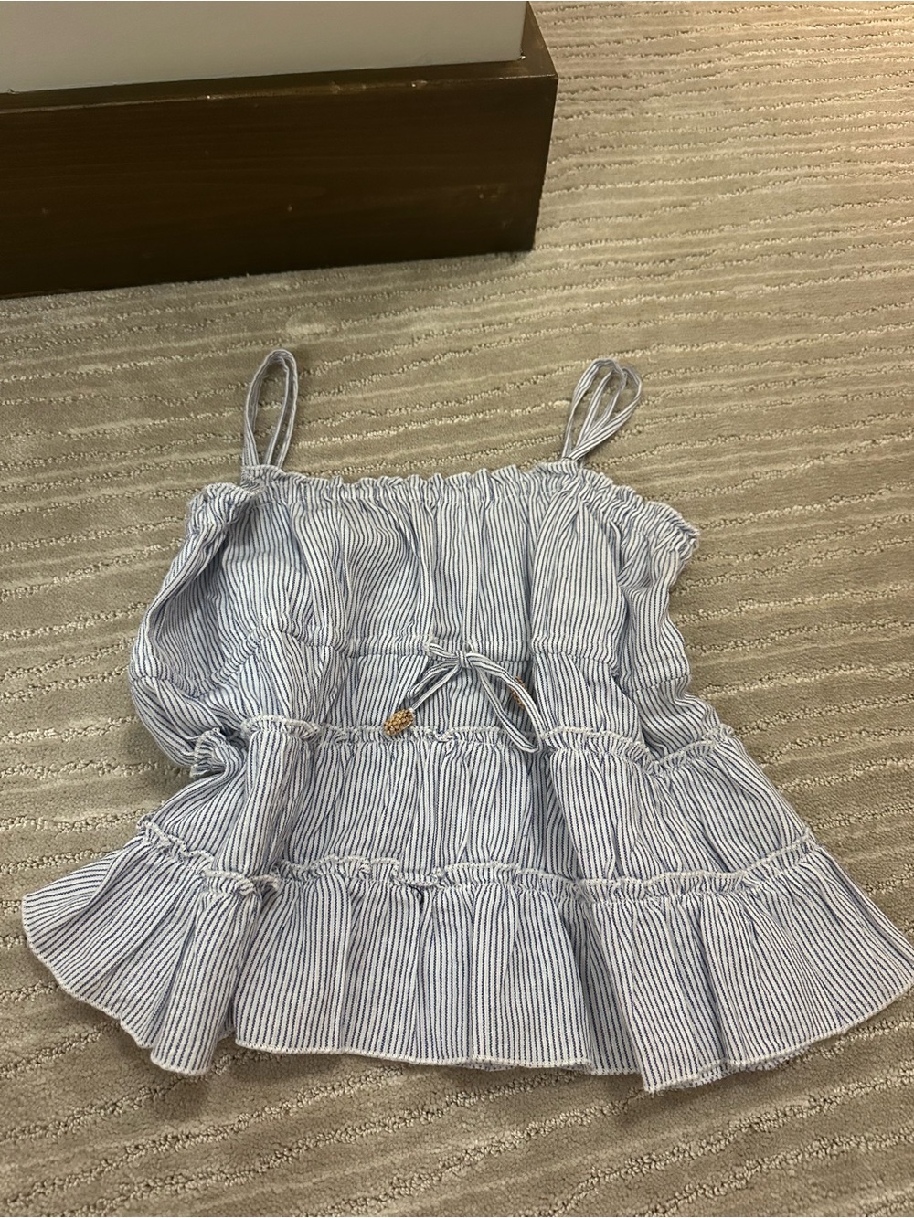 Striped Blue & White Ruffle Tanky Top